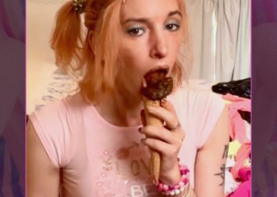 photo of abdl pornstar Nalina Wonders licking poop ice cream, enjoying every bite like dessert